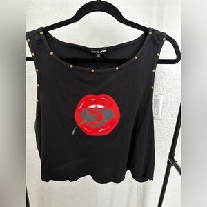 Ribbed Graphic Crop Tank Top